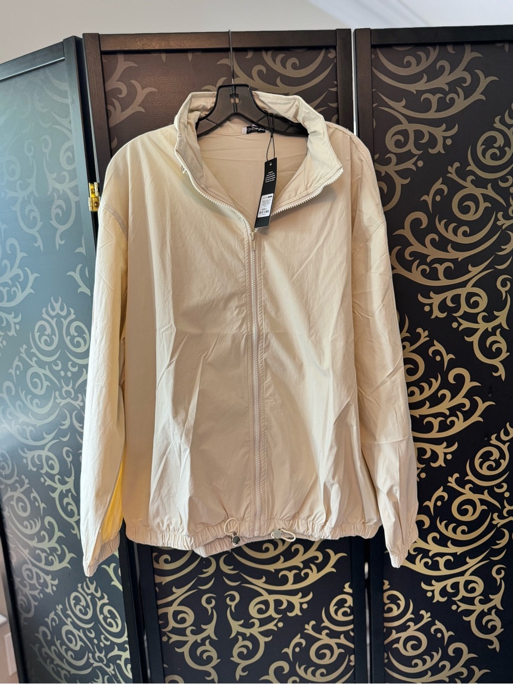 Fashion Nova Beige Zip-Up Lightweight Windbreaker Jacket